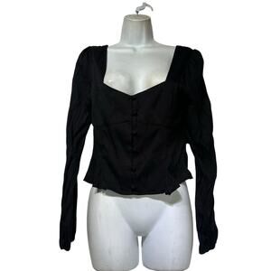 PrettyLittleThing Black Long Sleeve Button Front Peplum Blouse Women’s Size 10
